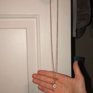m initial necklace with white and gold plated
